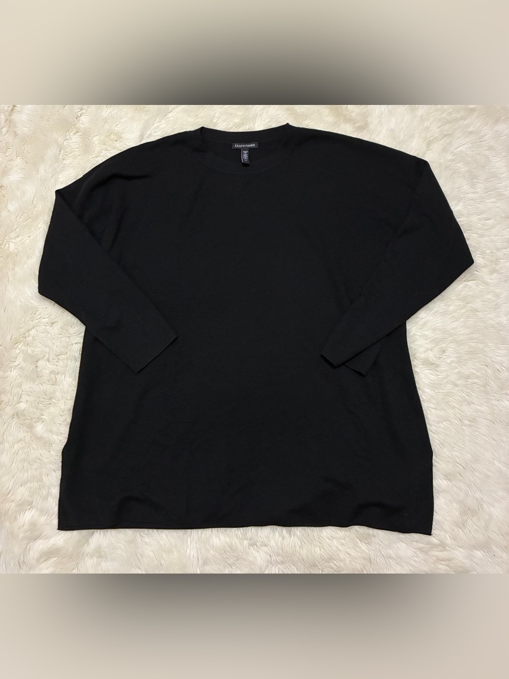 Eileen Fisher Superfine Merino Wool Crewneck Sweater, Black, Women’s Small